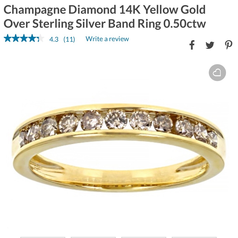 Champagne Diamond 14K Yellow Gold Over Sterling Silver Band Ring 0.50ctw